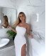 Μάξι φόρεμα strapless με σκίσιμο και cups|Λευκό