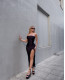 Μίντι φόρεμα strapless με σκίσιμο|Μαύρο