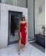 Μίντι φόρεμα ντραπέ ασύμετρο με σκίσιμο και σούρα|Κόκκινο