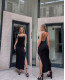 Μάξι φόρεμα ριμπ εξώπλατο με σκίσιμο|Μαύρο