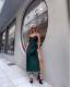 Μίντι φόρεμα σατινέ με σκίσιμο|Πράσινο