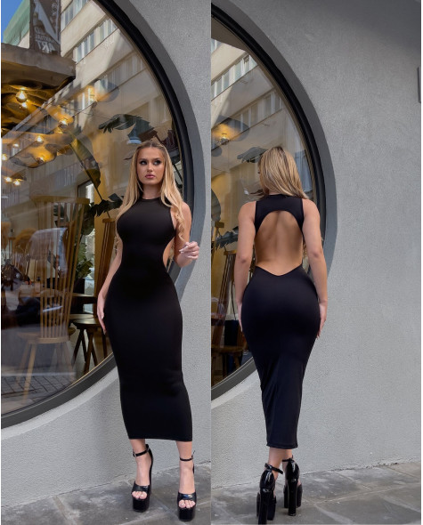 Μίντι φόρεμα αμάνικο με ανοιχτή πλάτη| Μαύρο