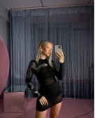 Μίνι φόρεμα διαφάνεια με στράς και εσωτερικό slip 2 (PCS)|Μαύρο