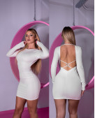 Μίνι φόρεμα με ανοιχτή πλάτη,μεταλλική λεπτομέρεια καρδούλα και σούρα|Λευκό