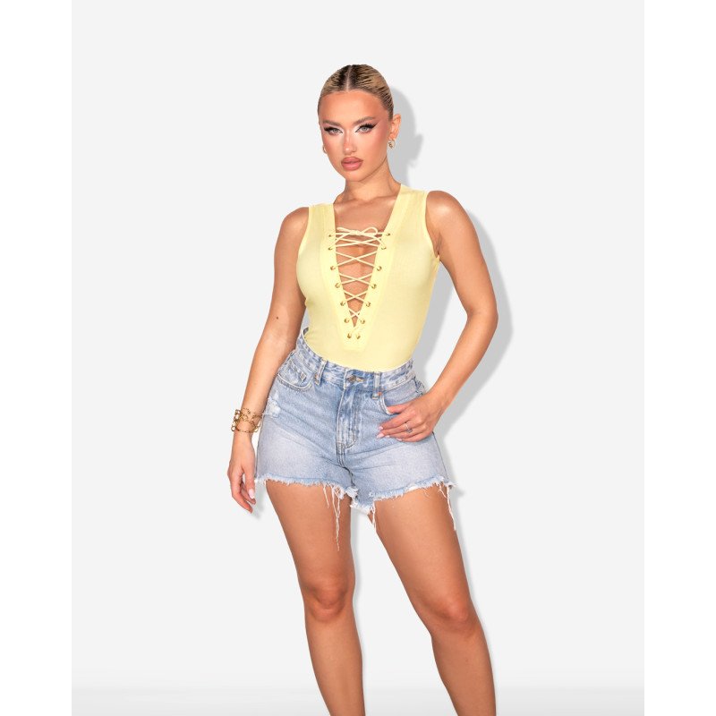 Marmalady | Bodysuit με lace-up λεπτομέρεια |Κίτρινο