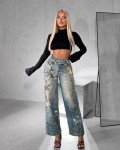 Denm wide-leg digital print|Blue
