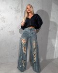 Denim baggy wide-leg ripped |Blue