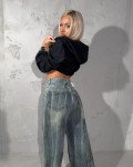 Denim baggy wide-leg ripped |Blue