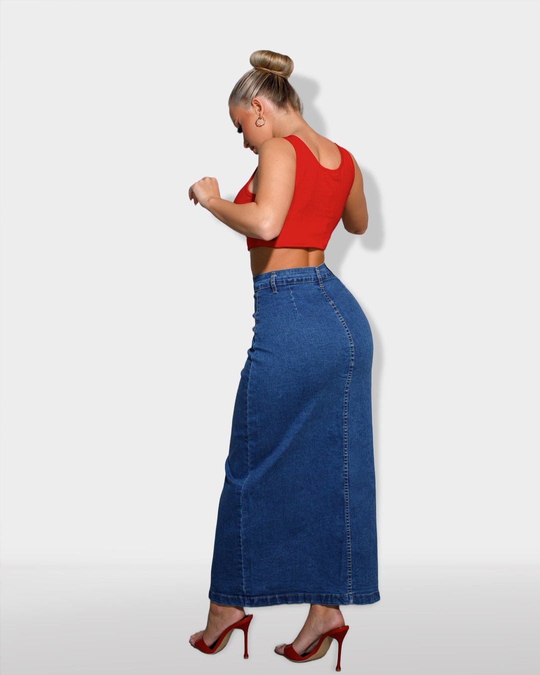 Denim maxi skirt with buttons | Blue