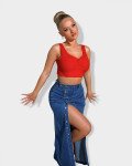 Denim maxi skirt with buttons | Blue