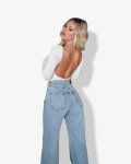 Wide-leg jeans with transparent rhinestones|Blue