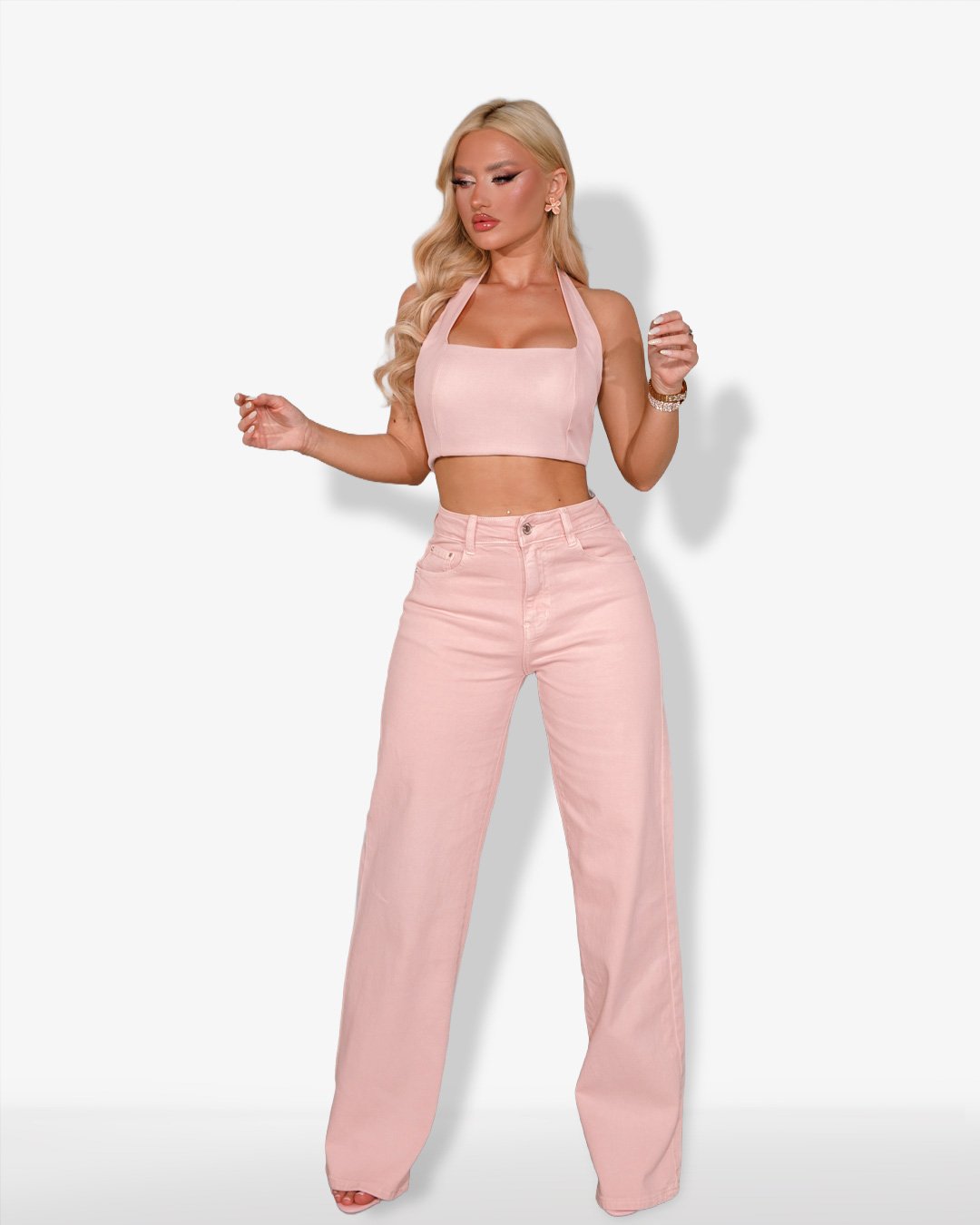 High-waisted straight fit denim |Pink