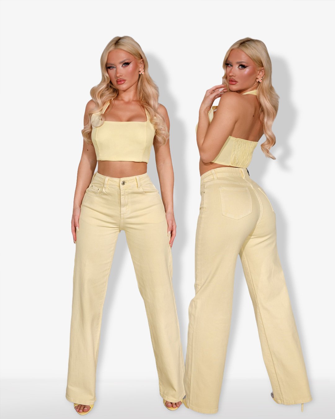 High-waisted straight fit denim |Yellow