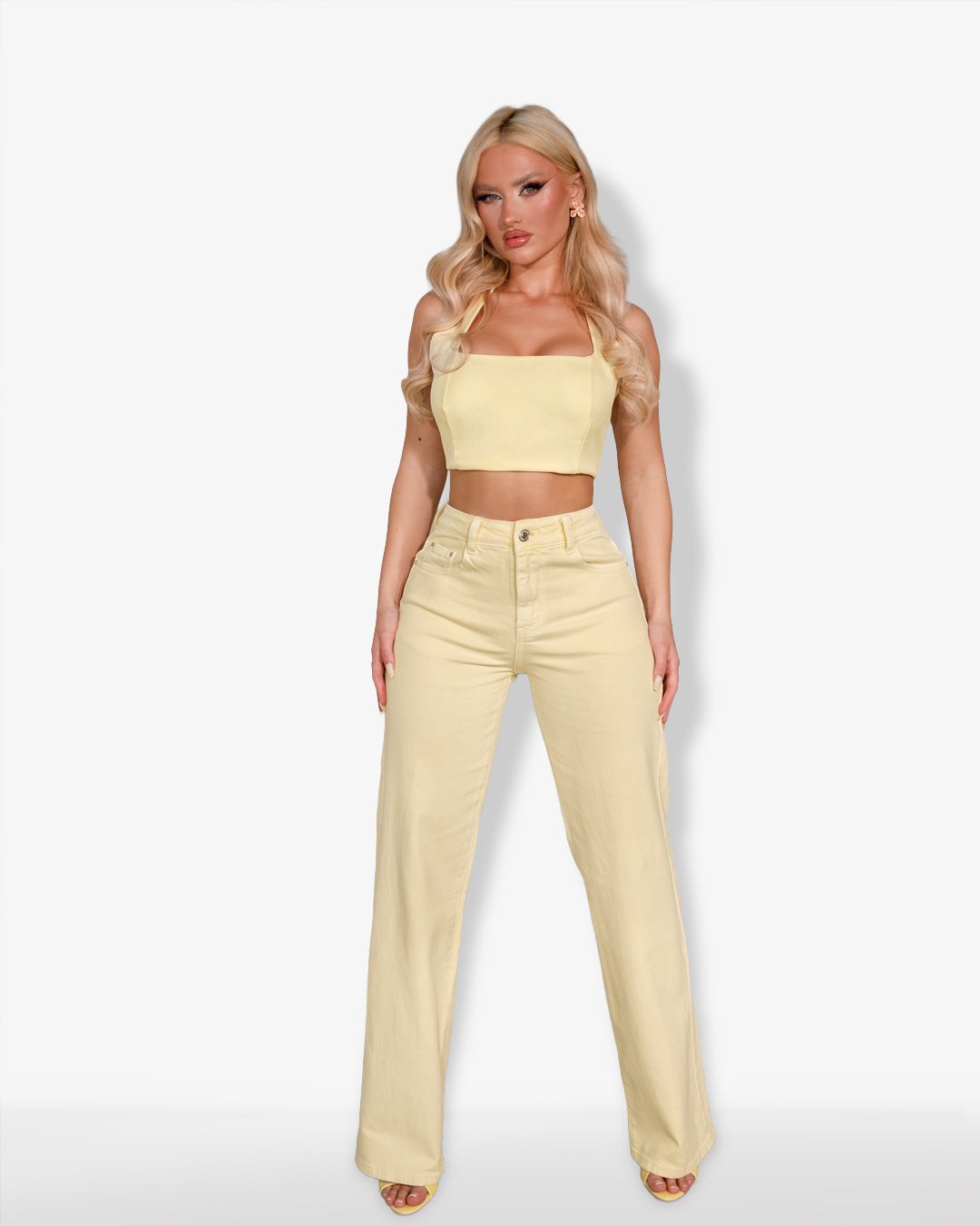 High-waisted straight fit denim |Yellow