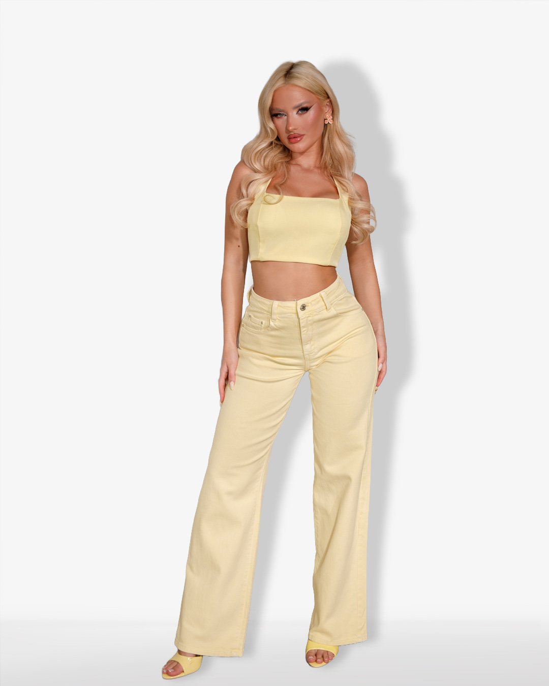High-waisted straight fit denim |Yellow