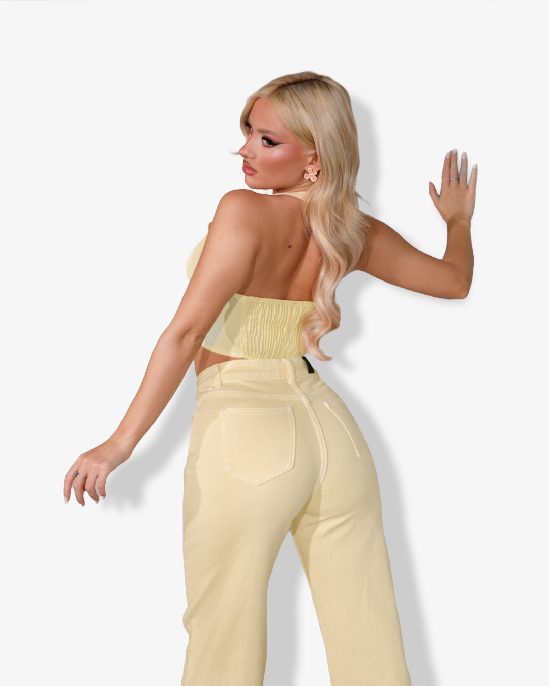 High-waisted straight fit denim |Yellow