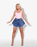 High waist butterfly denim shorts with raw hem | Blue