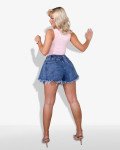 High waist butterfly denim shorts with raw hem | Blue
