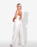 High-waisted wide-leg trouser with seam contrast details | Blue