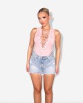 Denim shorts with asymmetrical raw and distressed hem |Blue