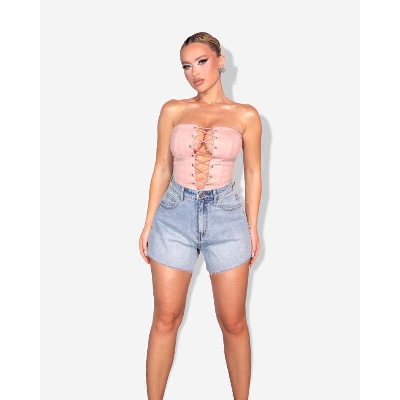 Marmalady | Denim shorts με ασύμμετρο raw τελείωμα |Μπλε