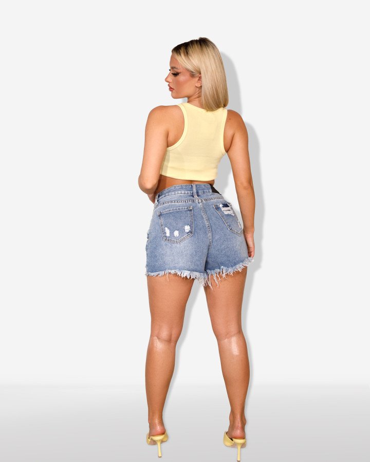 High-waisted distressed