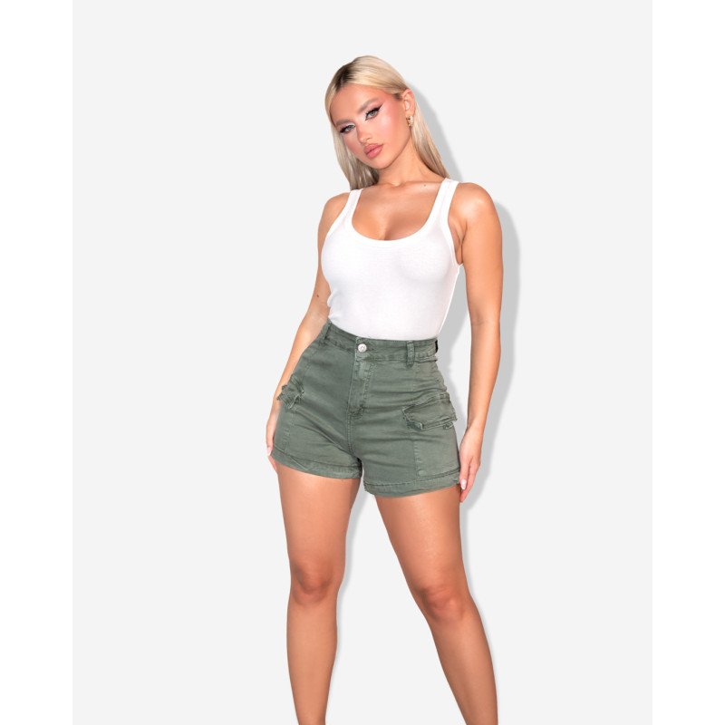 Marmalady | Ψηλόμεσο cargo shorts με πλαϊνές τσέπες| Χακί