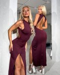 Μaxi dress backless with slit| Bordeaux Μaxi dress backless with slit| Bordeaux