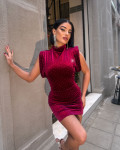 Mini φόρεμα velvet rhinestone με βάτες|Burgundy