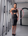 Leatherette midi dress with oblique strap and cut out | Black