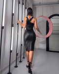 Leatherette midi dress with oblique strap and cut out | Black