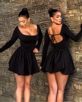 Mini-dress balloon με ανοιχτή πλάτη|Μαύρο Mini-dress balloon με ανοιχτή πλάτη|Μαύρο