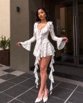 Ruffled lace mini dress with long sleeves|White Ruffled lace mini dress with long sleeves|White