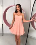 Μίνι φόρεμα strapless με cups και τούλι|Ροζ