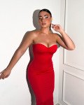 Midi φόρεμα strapless με cups|Κόκκινο Midi φόρεμα strapless με cups|Κόκκινο