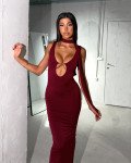 Maxi φόρεμα βαθύ V αλυσιδα και εξτρά φουλάρι |Μπορντό Maxi φόρεμα βαθύ V αλυσιδα και εξτρά φουλάρι |Μπορντό