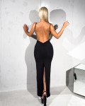 Maxi φόρεμα εξώπλατο με σούρα πίσω|Μαύρο