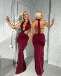 Maxi φόρεμα halter ντραπέ μει ανοιχτή πλάτη |Μπορντό Maxi φόρεμα halter ντραπέ μει ανοιχτή πλάτη |Μπορντό