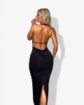 Maxi dress with halter V neckline, backless and ruffled back l Black