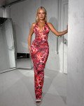 Maxi φόρεμα halter V λαιμόκοψη εξώπλατο και σούρα πισω | Λεοπάρ Ροζ Maxi φόρεμα halter V λαιμόκοψη εξώπλατο και σούρα πισω | Λεοπάρ Ροζ
