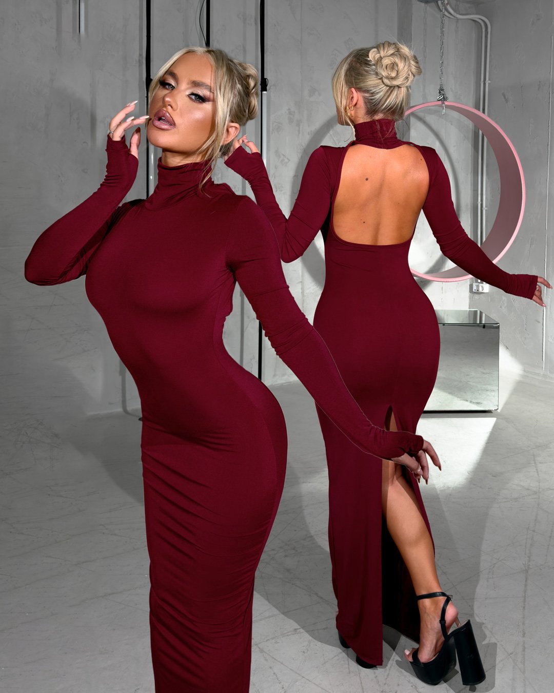 Backless maxi dress with  Side Slit| Bordeaux