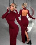 Backless maxi dress with  Side Slit| Bordeaux
