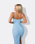 Maxi dress lace corset with cups and back slit |Light Blue