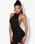 Halter maxi dress with slit|Black