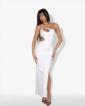 Maxi dress, asymmetrical cut out and  strap |White