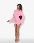 Αsymmetrical one-shoulder rouched mini dress|Pink
