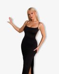 Maxi-dress with cups, open back and adjustable straps | Black