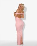 Maxi-dress strapless with off-shoulder design and open back |Pink