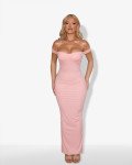 Maxi-dress strapless with off-shoulder design and open back |Pink