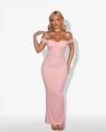 Maxi-dress strapless with off-shoulder design and open back |Pink